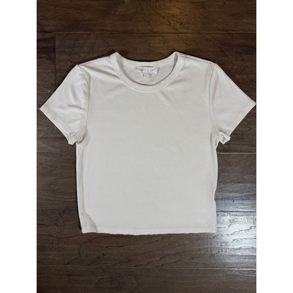 Olive & Oak White Ribbed Short Sleeve Baby Tee Modal Blend Top Large ST01481